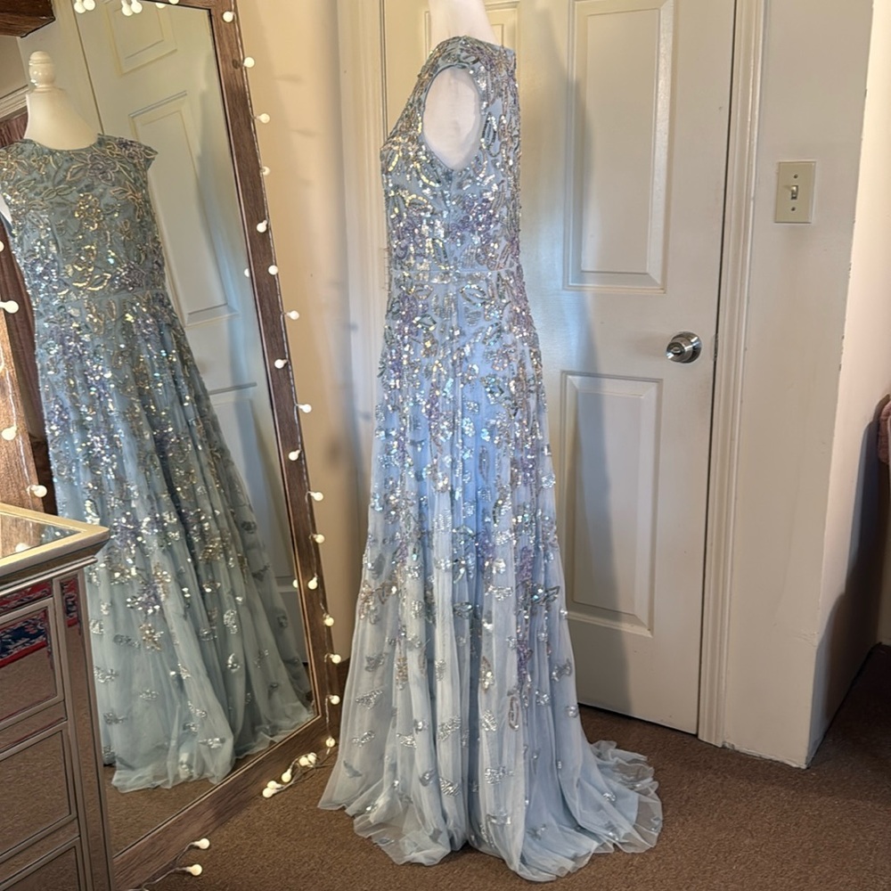 Mac Duggal Powder Blue Beaded Floral Maxi Dress - Picture 8 of 16